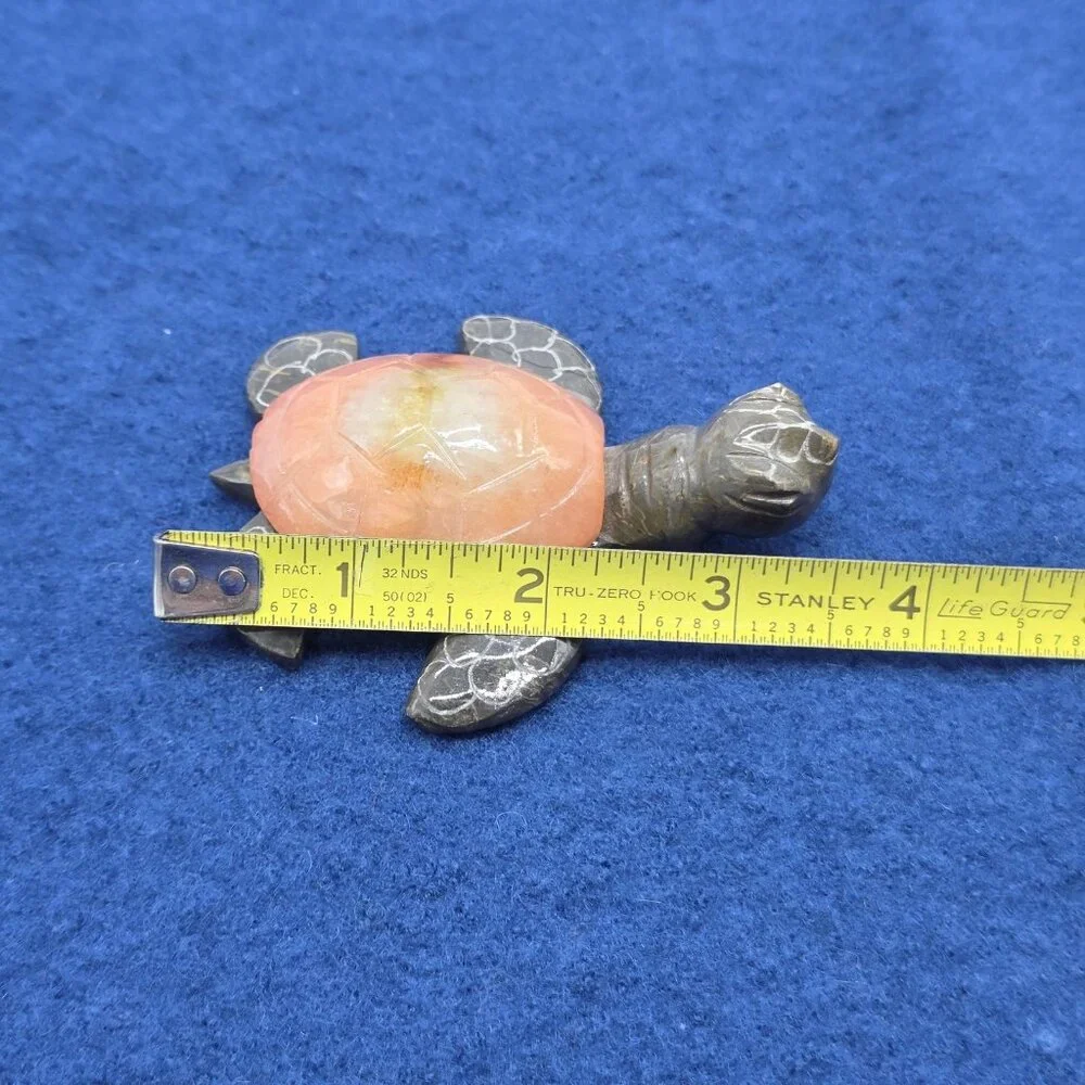 Hand Carved Stone Turtle Figurine Fossil Shell Desk Decor Sculpture Paperweight